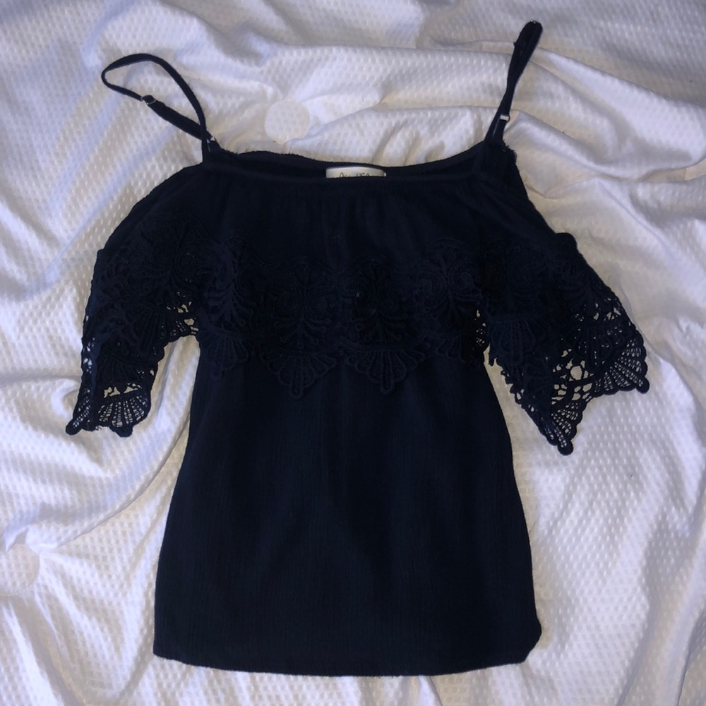 navy blue off the shoulder top